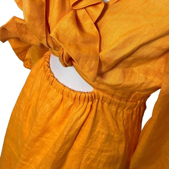 Faithfull La Mia Maxi Dress Women’s Size 4 Orange Tie Front Puff Sleeve Cut Out - Picture 7 of 14